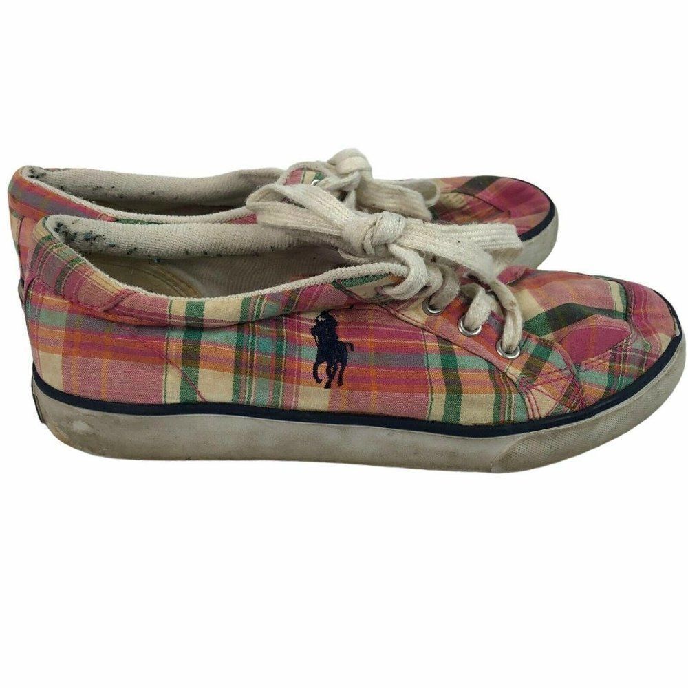 Ralph Lauren Polo Brisbane Plaid Pink Fashion Sneakers Womens 5